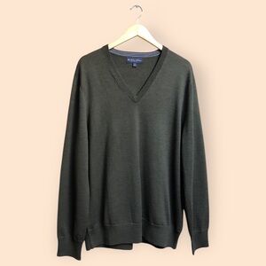 Brooks Brothers Italian Yarn Merino Wool V-neck Knit Sweater Forest Green MEN XL
